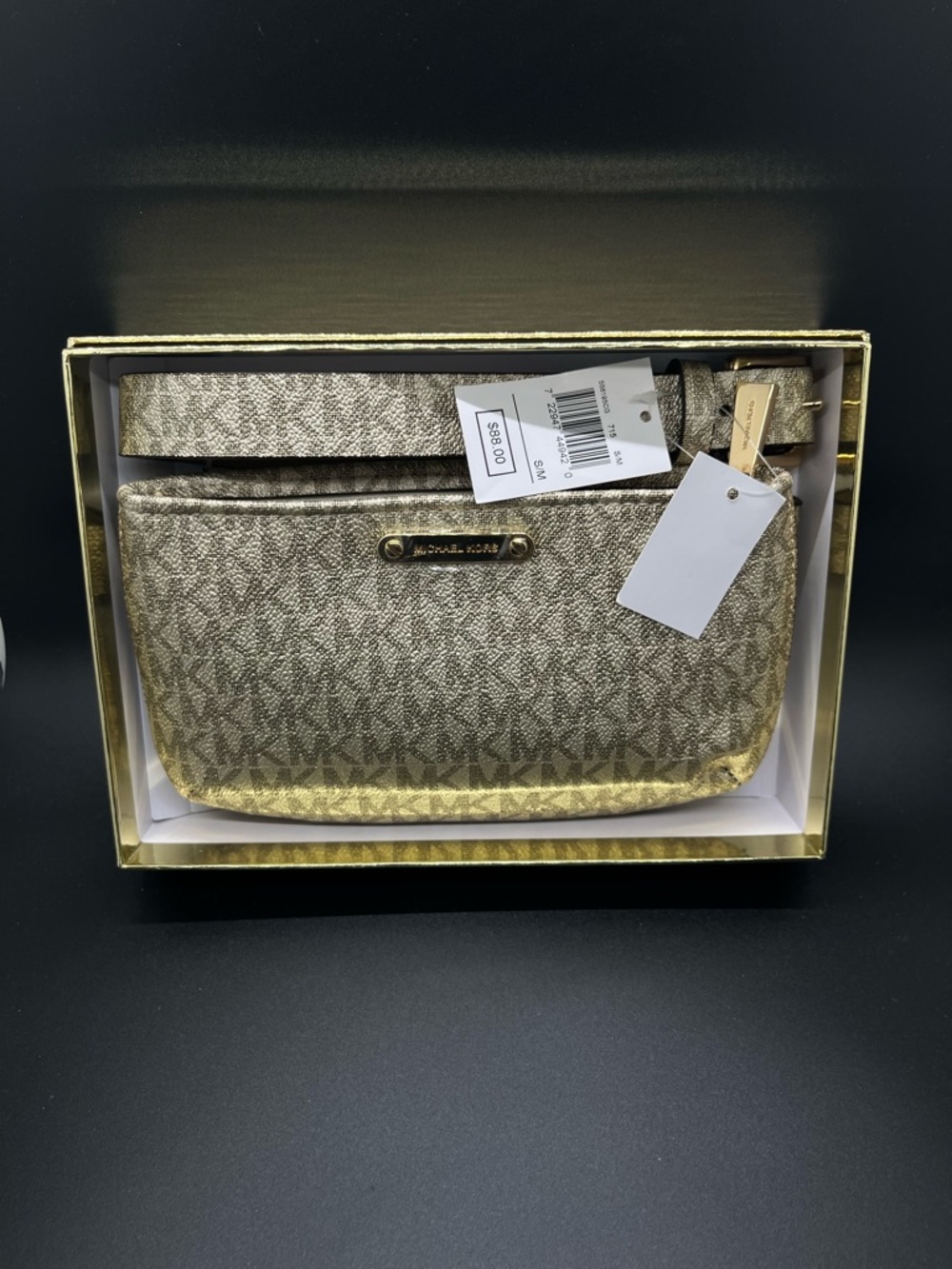 Michael Kors Metallic Gold Monogram Clutch Bag